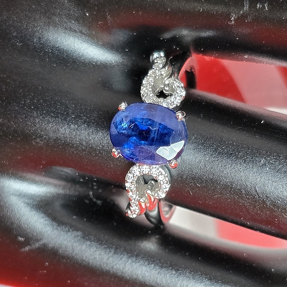 Natural Kyanite & CZ 925 Sterling Silver ring - Picture 3 of 5